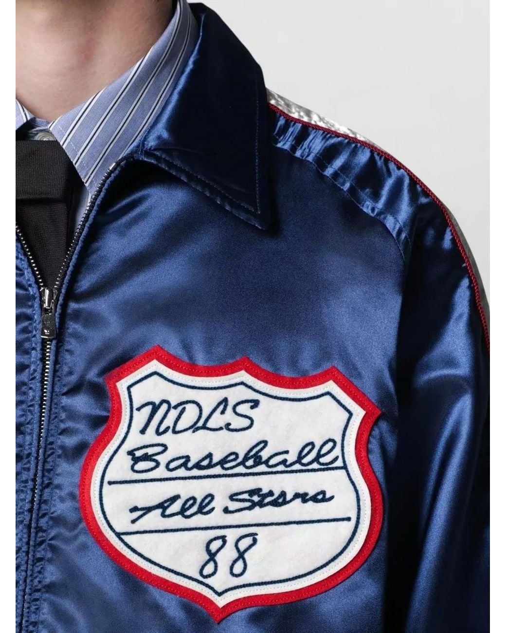 Needles Blue Polyester Satin Bomber Jacket for men