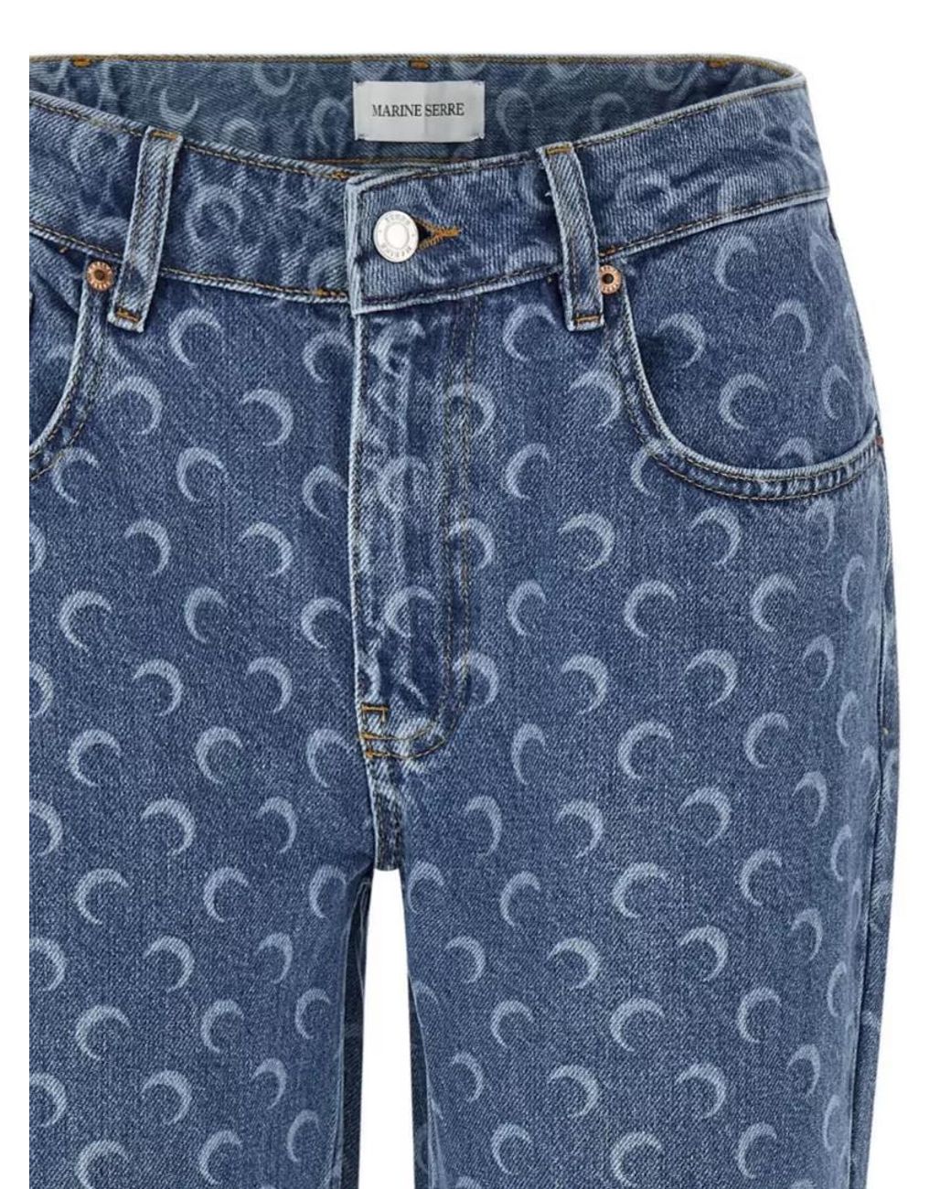 MARINE SERRE Blue Printed Denim Straight-Leg Jeans