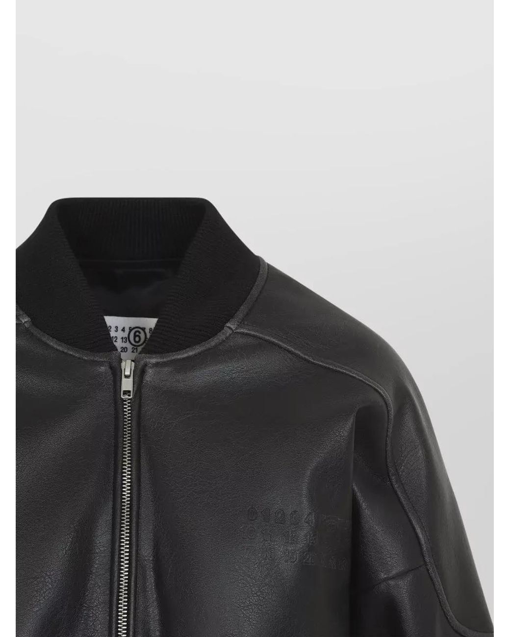 MM6 by Maison Margiela Black Faux Leather Cropped Oversized Bomber Jacket