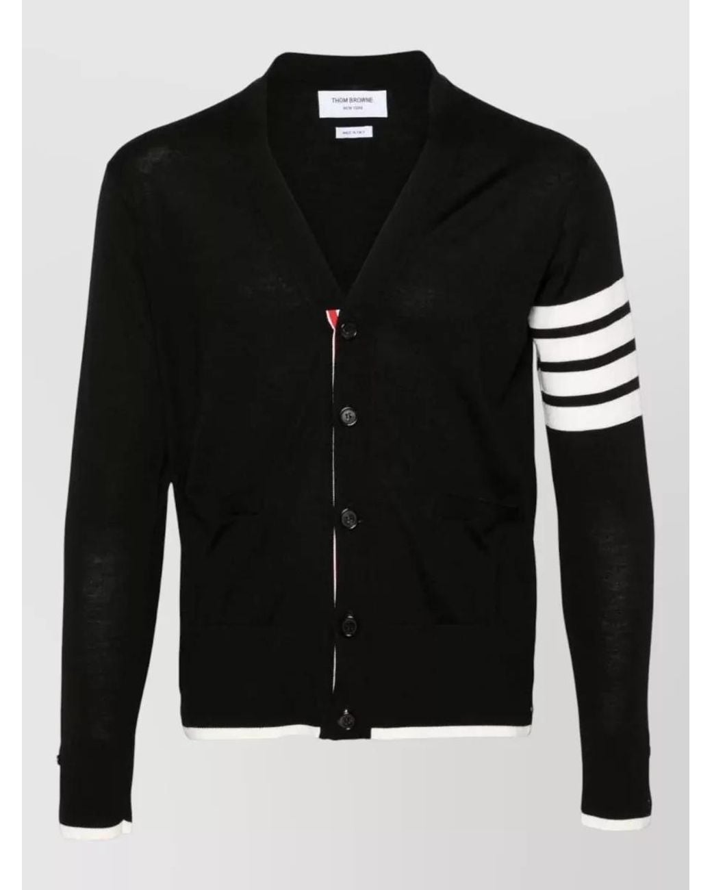 Thom Browne Black Fine-Knit Relaxed-Fit Wool V-Neck Cardigan for men
