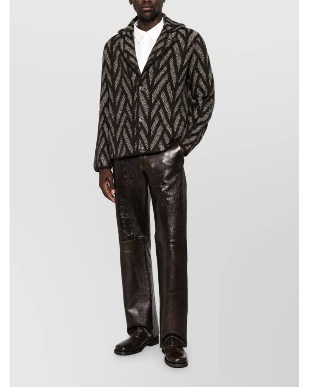 Emporio Armani Gray Leather Wide-Leg Trousers for men