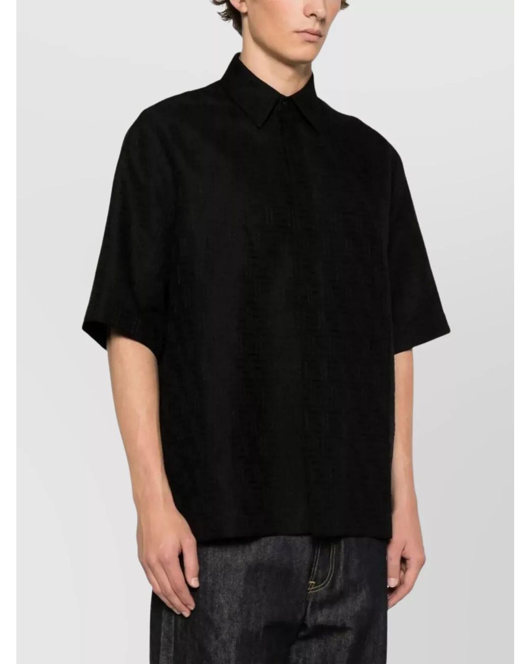 Fendi Black Linen Blend Ff Jacquard Oversized Short-Sleeve Shirt for men