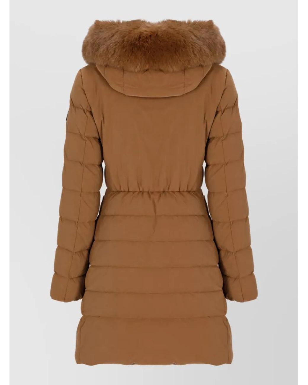Peuterey Brown Fur Trim Long Quilted Down Puffer Jacket