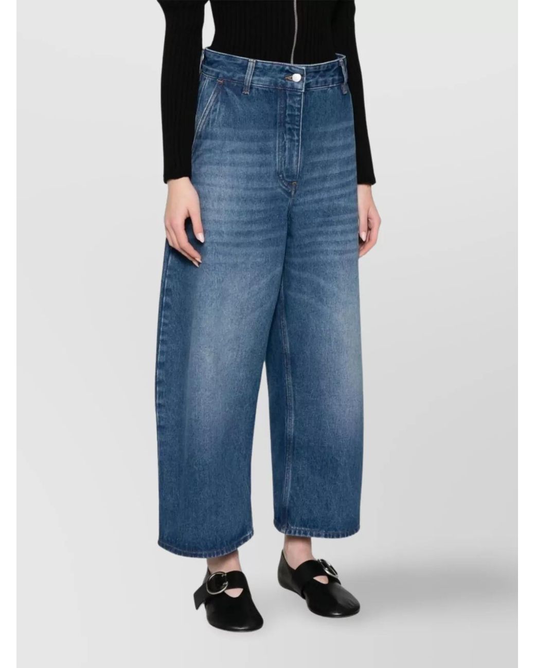 Studio Nicholson Blue Denim High-Rise Cropped Wide-Leg Jeans