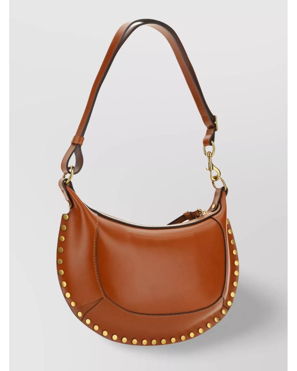 Isabel Marant Brown Oskan Moon Leather Studded Shoulder Bag