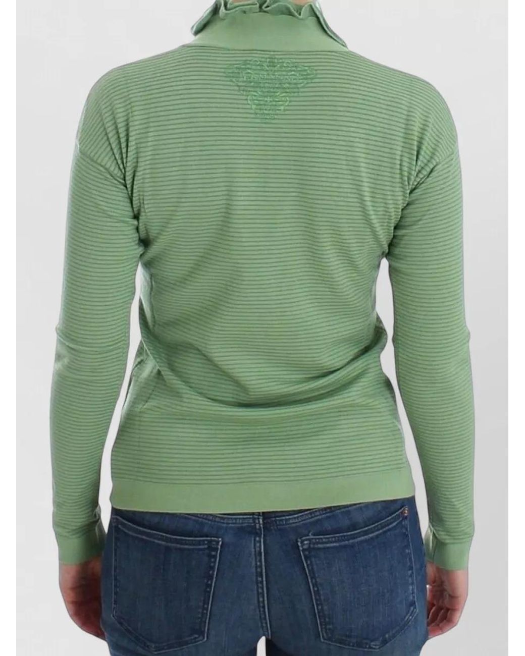 Ermanno Scervino Green Striped Long-Sleeve Sweater