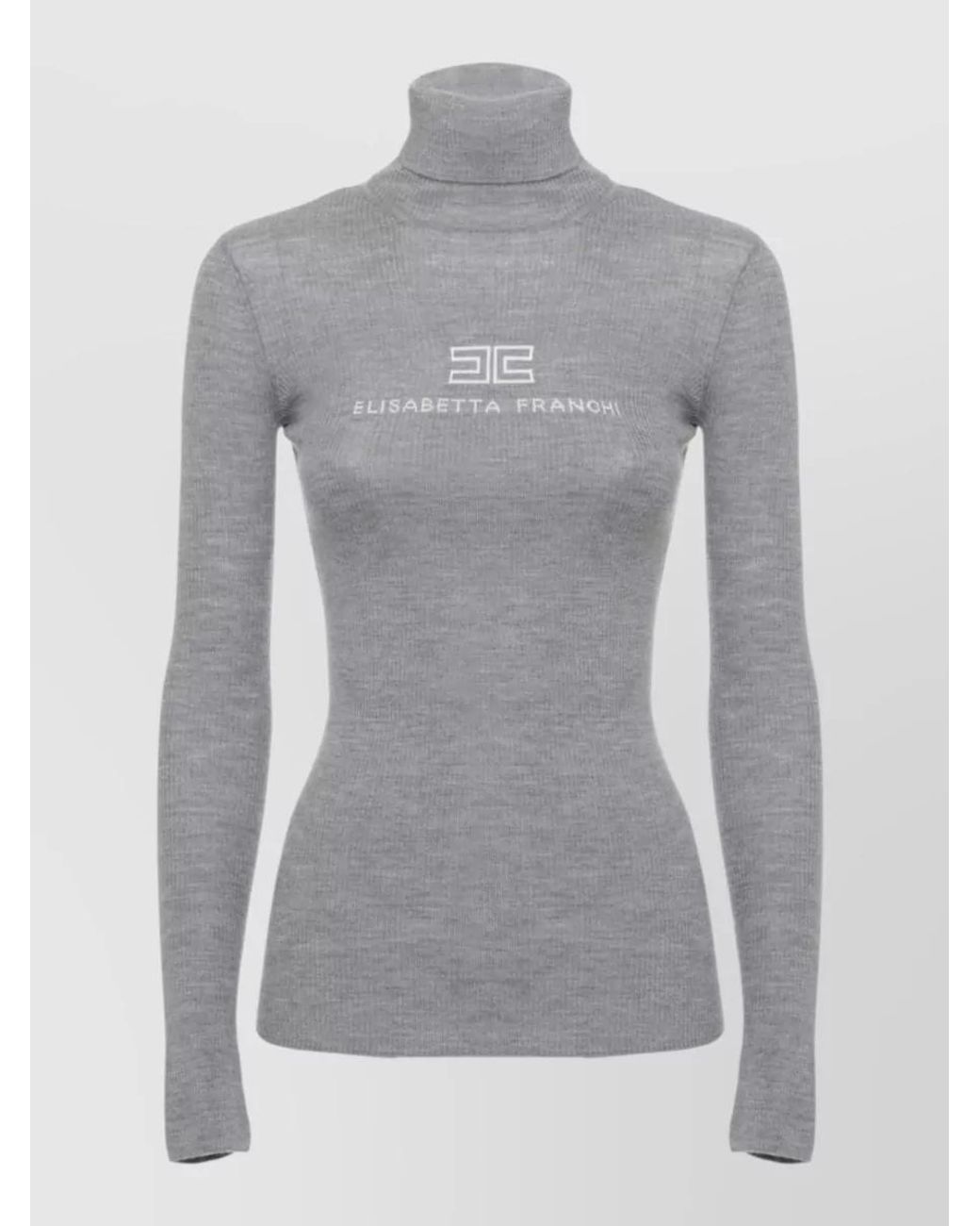 Elisabetta Franchi Gray Ribbed Wool High Neck Sweater