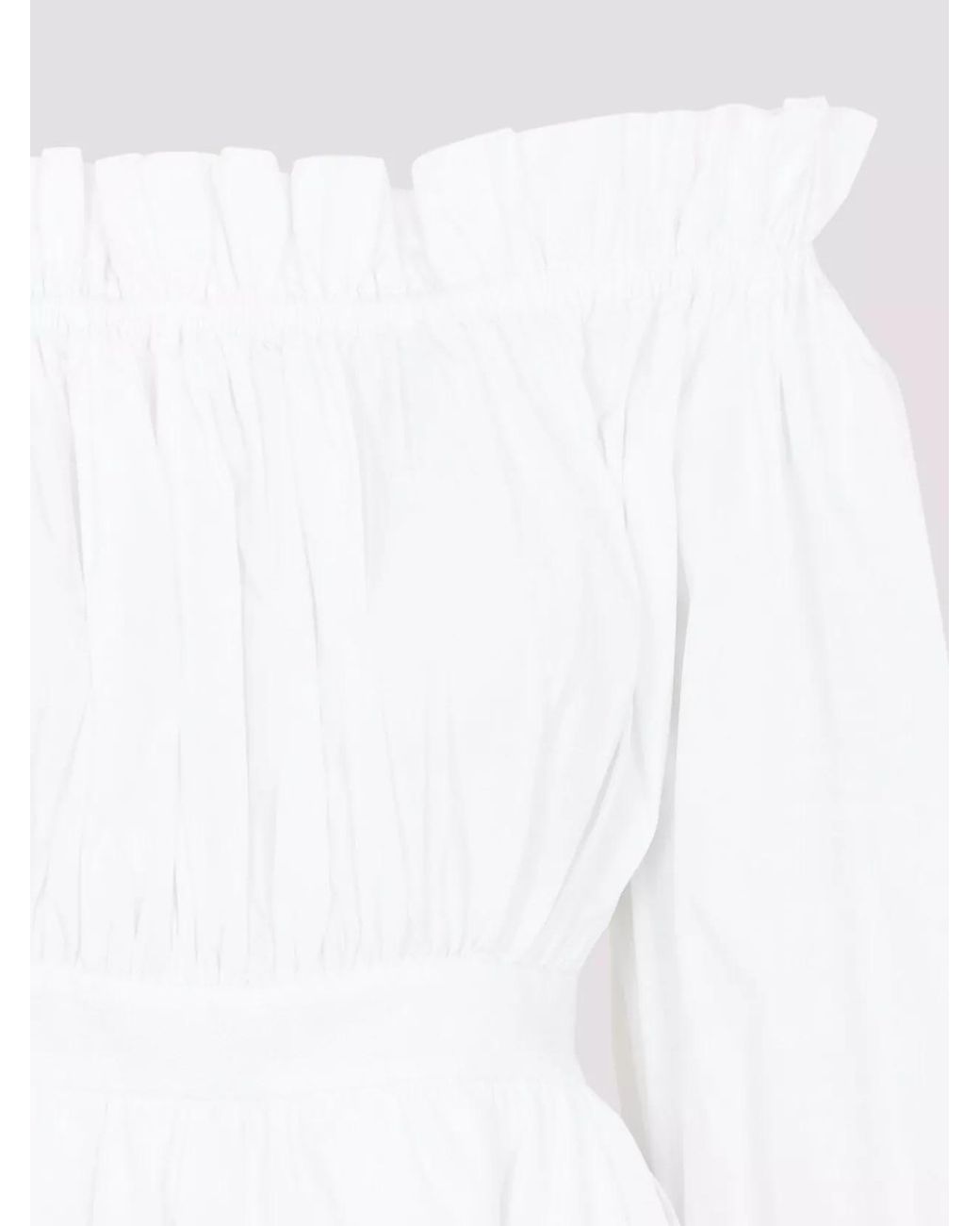 McQueen White Cotton Off-Shoulder Peplum Blouse