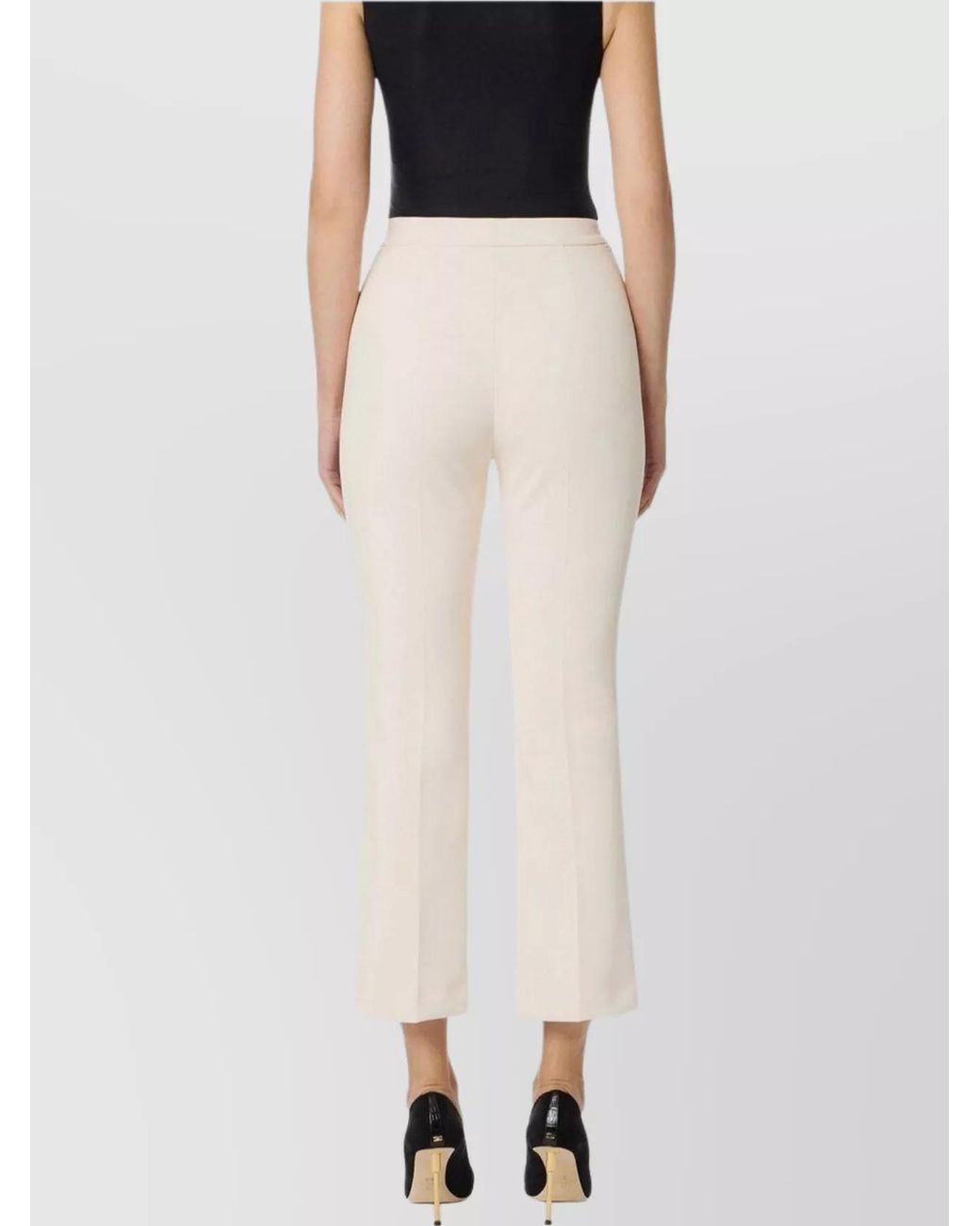Elisabetta Franchi White Cropped Crepe Tailored Trousers