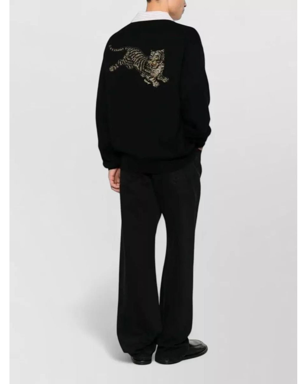 KENZO Black Wool Cotton Beaded V-Neck Cardigan for men
