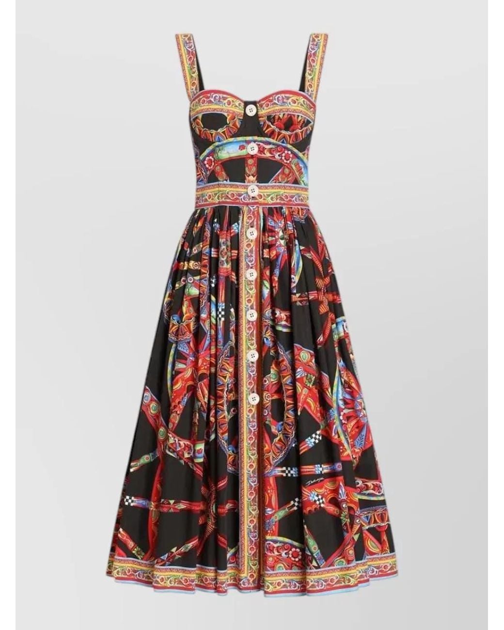 Dolce & Gabbana White Cotton Carretto Print Midi Dress