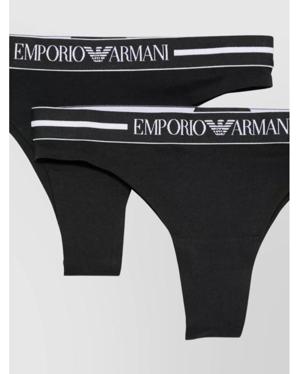 Emporio Armani Black Organic Cotton Logo-Waistband Thong Set