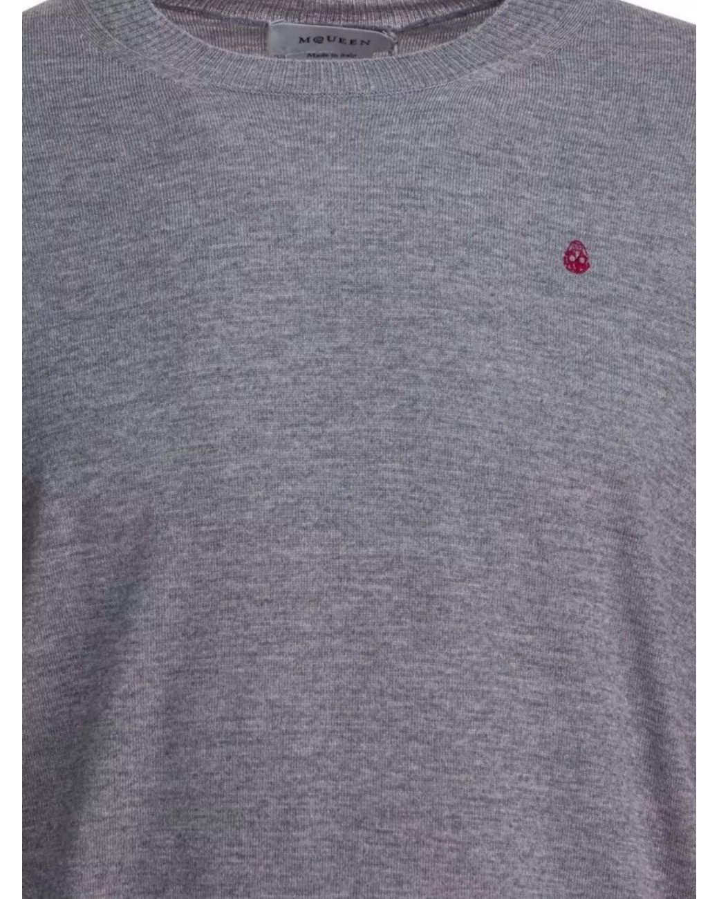 McQueen Blue Wool Ribbed Crewneck Sweater for men