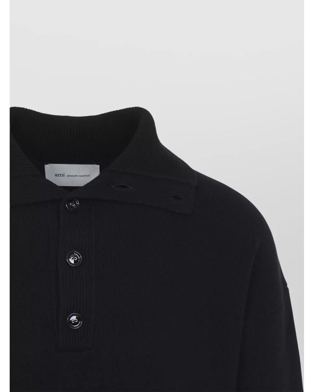 AMI Black Merino Wool High Neck Buttoned Sweater for men