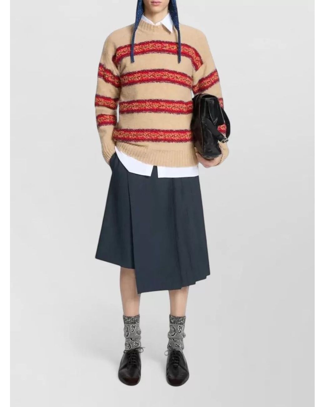 Dries Van Noten Pink Textured Sweater With Multicolored Stripes for men