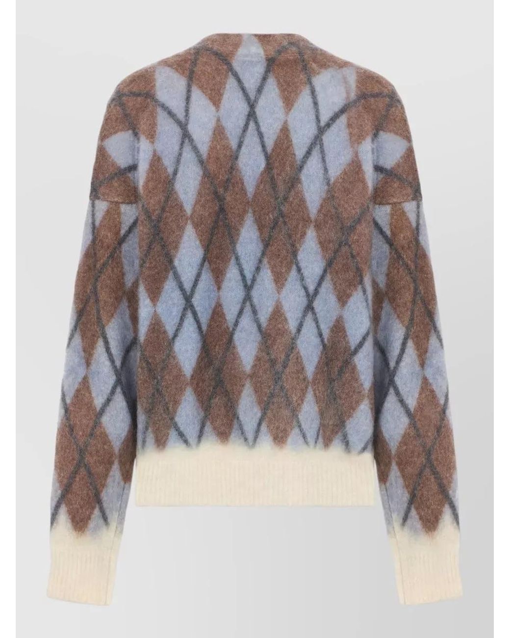 Acne Multicolor V-Neck Ribbed Diamond-Pattern Cardigan