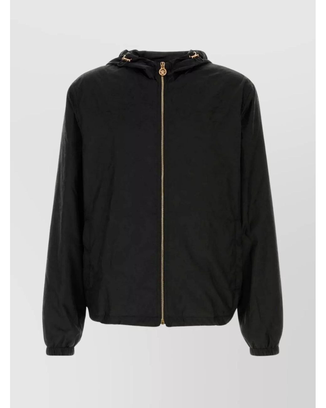 Versace Black Nylon Hooded Jacquard Windbreaker Jacket for men