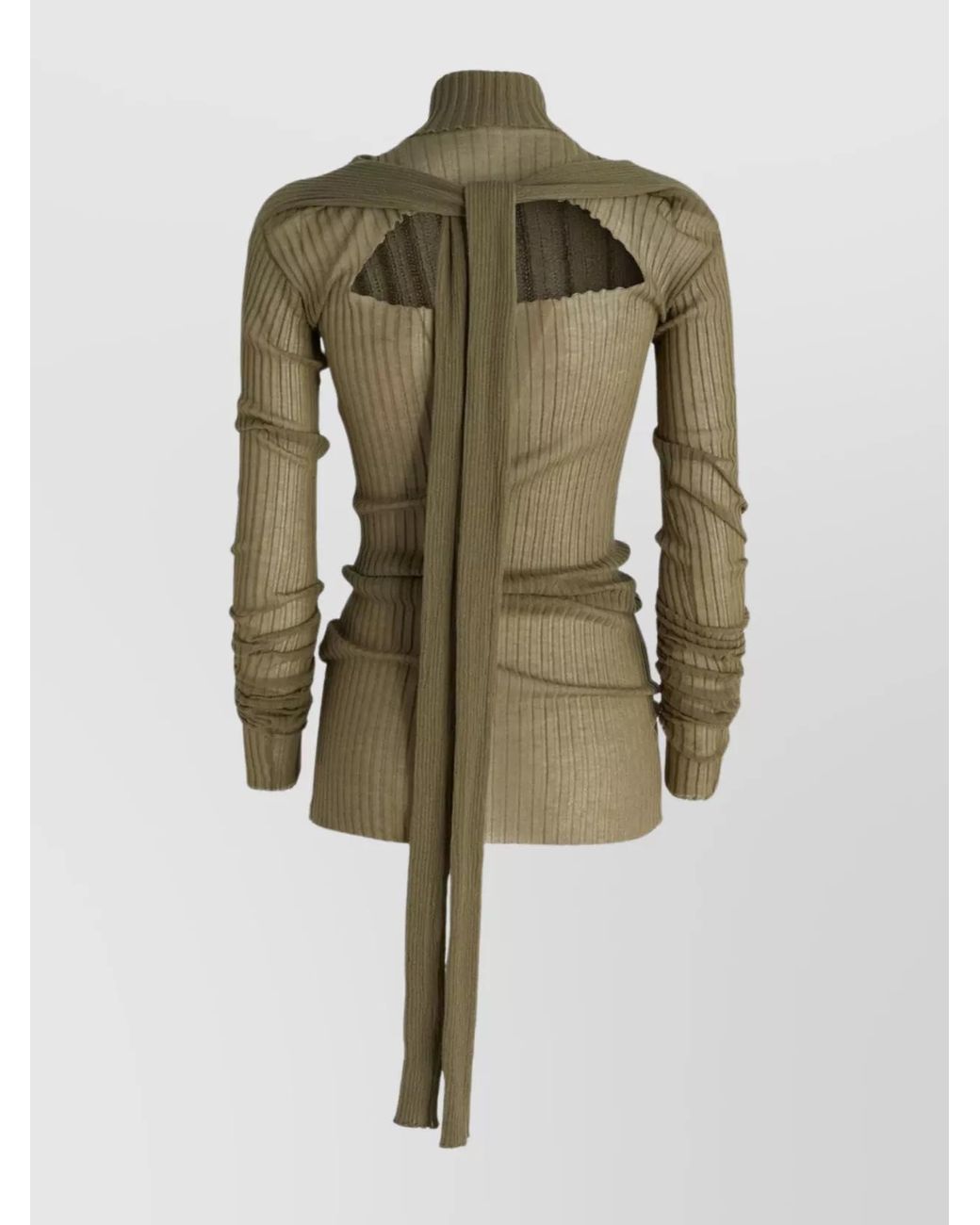 Quira Green Ribbed Cutout High Neck Knitted Top