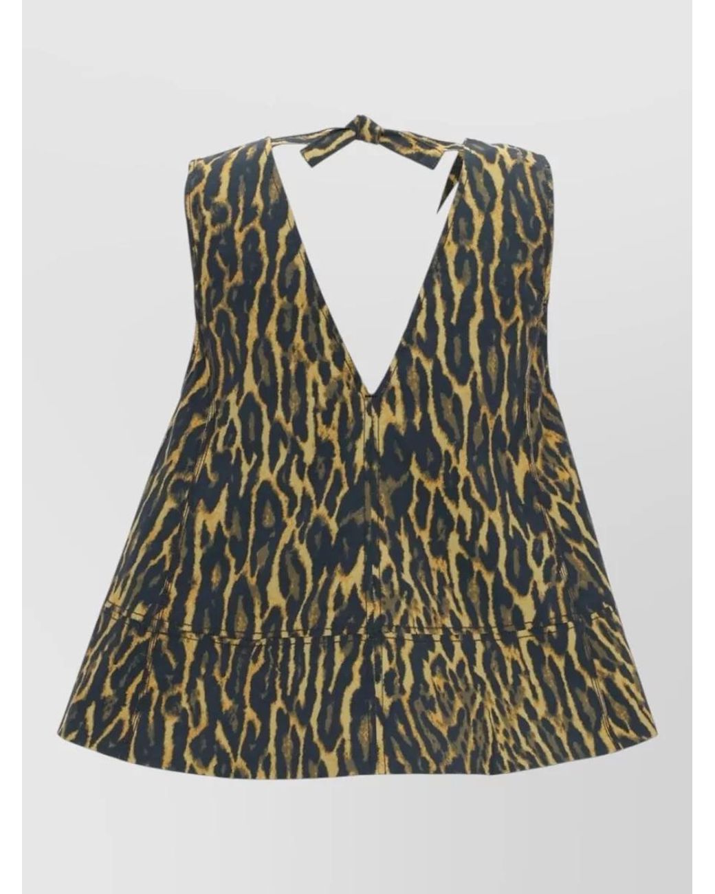 Ganni Green Leopard-Print V-Neck Cotton Top
