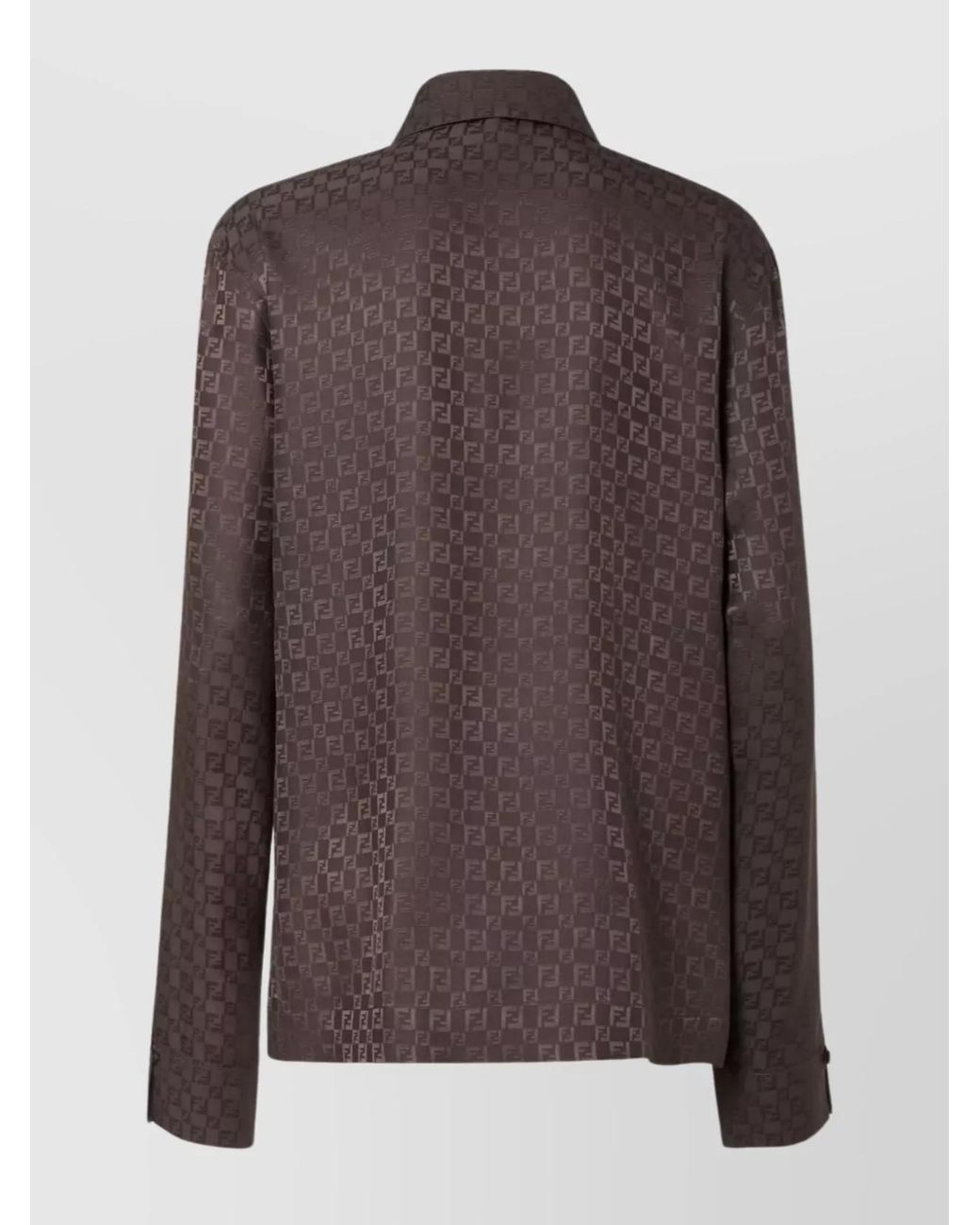 Fendi Brown Silk Jacquard Wrap Long-Sleeve Shirt