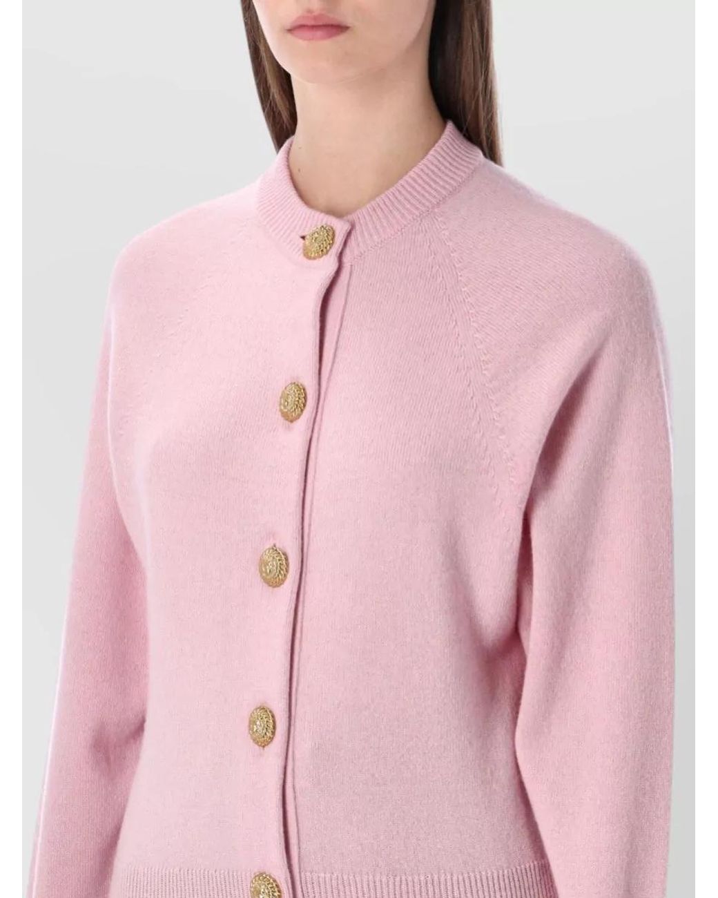 Balmain Pink Cashmere Relaxed-Fit Ribbed Cardigan