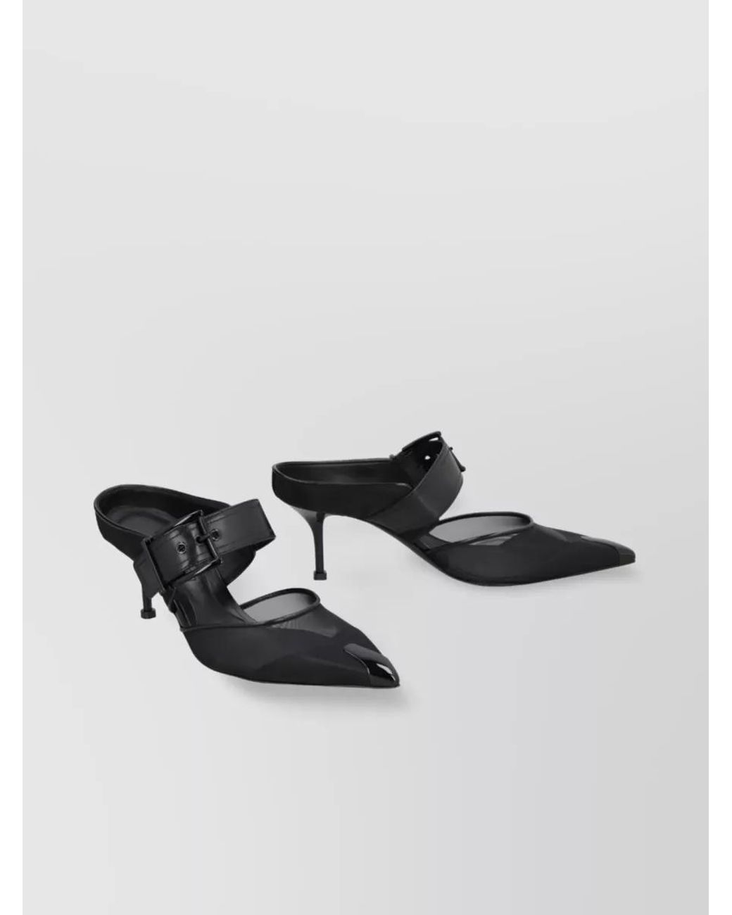 McQueen Black Punk Buckle Mules