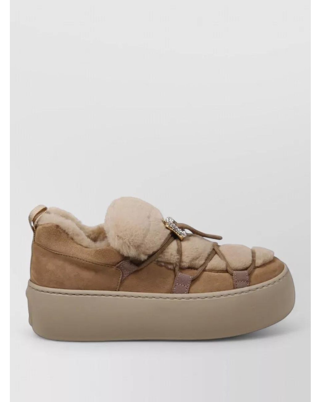 Roger Vivier Natural Leather Fur Slippers