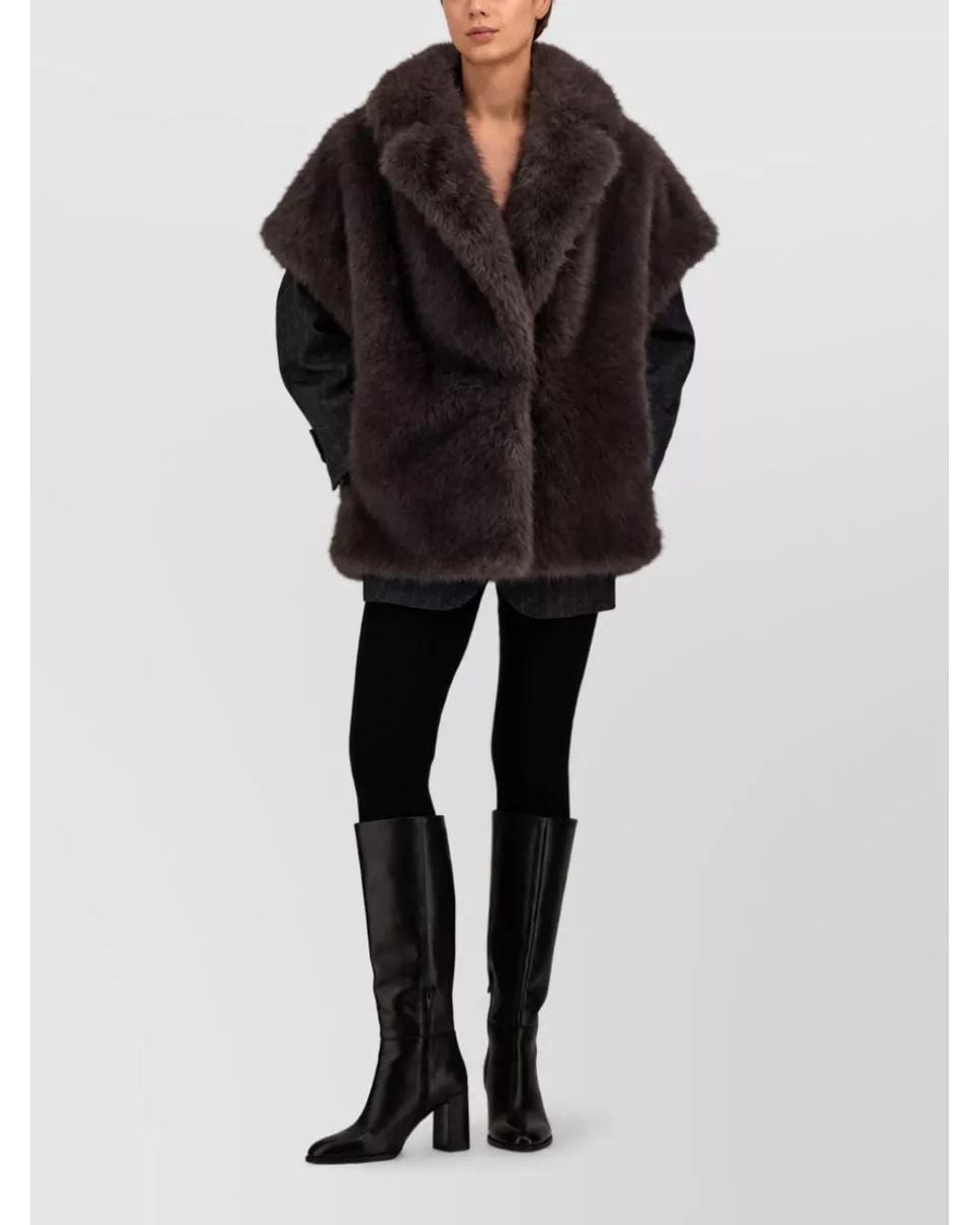 Herno Black Short-Sleeve Faux Fur Coat