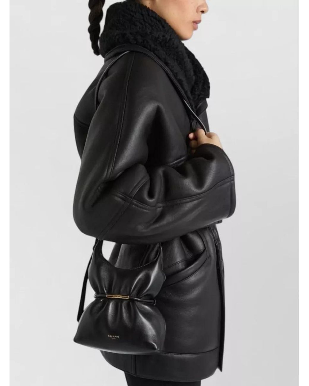Balmain White Mini Lamb Leather Draped Shoulder Bag