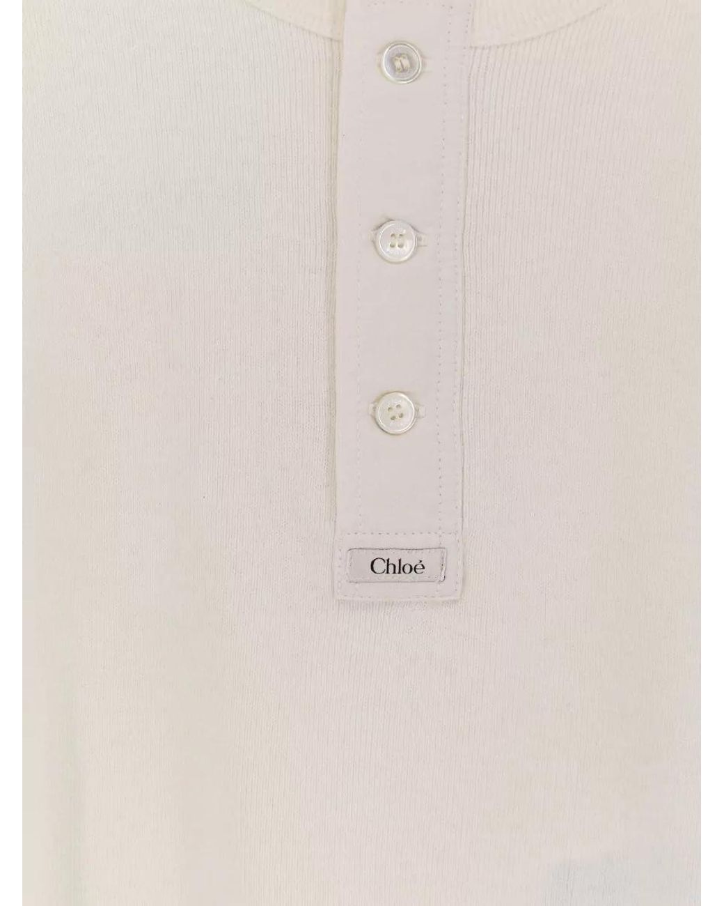 Chloé White Ribbed Scoop-Neck Long-Sleeve Henley Top