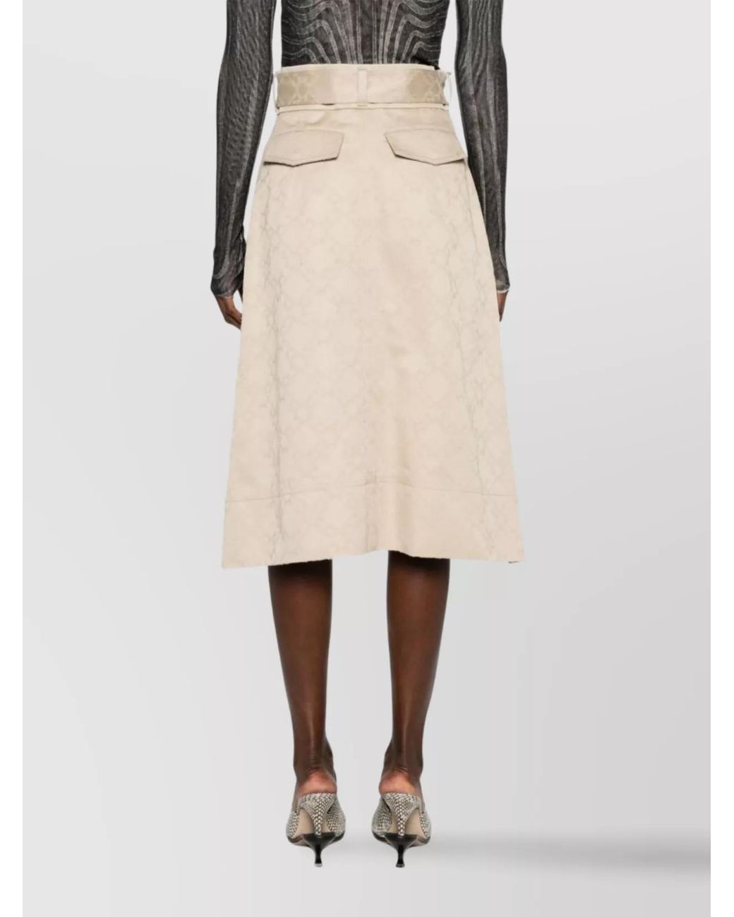 Givenchy Natural Cotton Belted Knee-Length Skirt