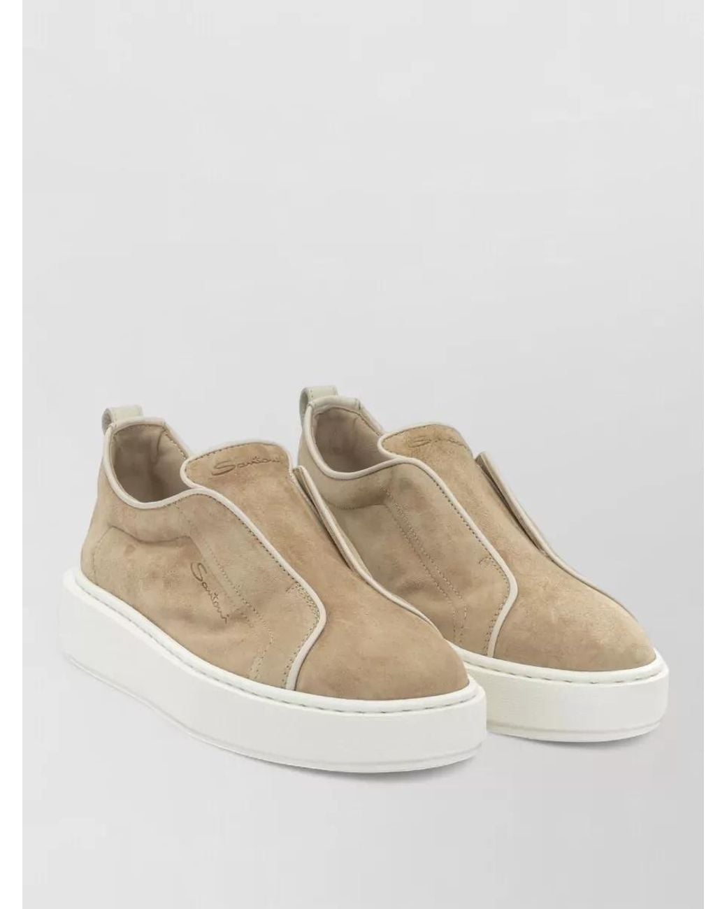 Santoni Natural Suede Slip-On Sneakers