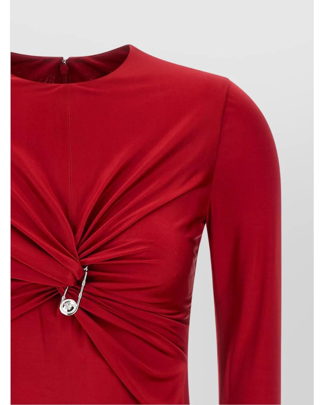 Versace Red Viscose Jersey Long-Sleeve Midi Dress