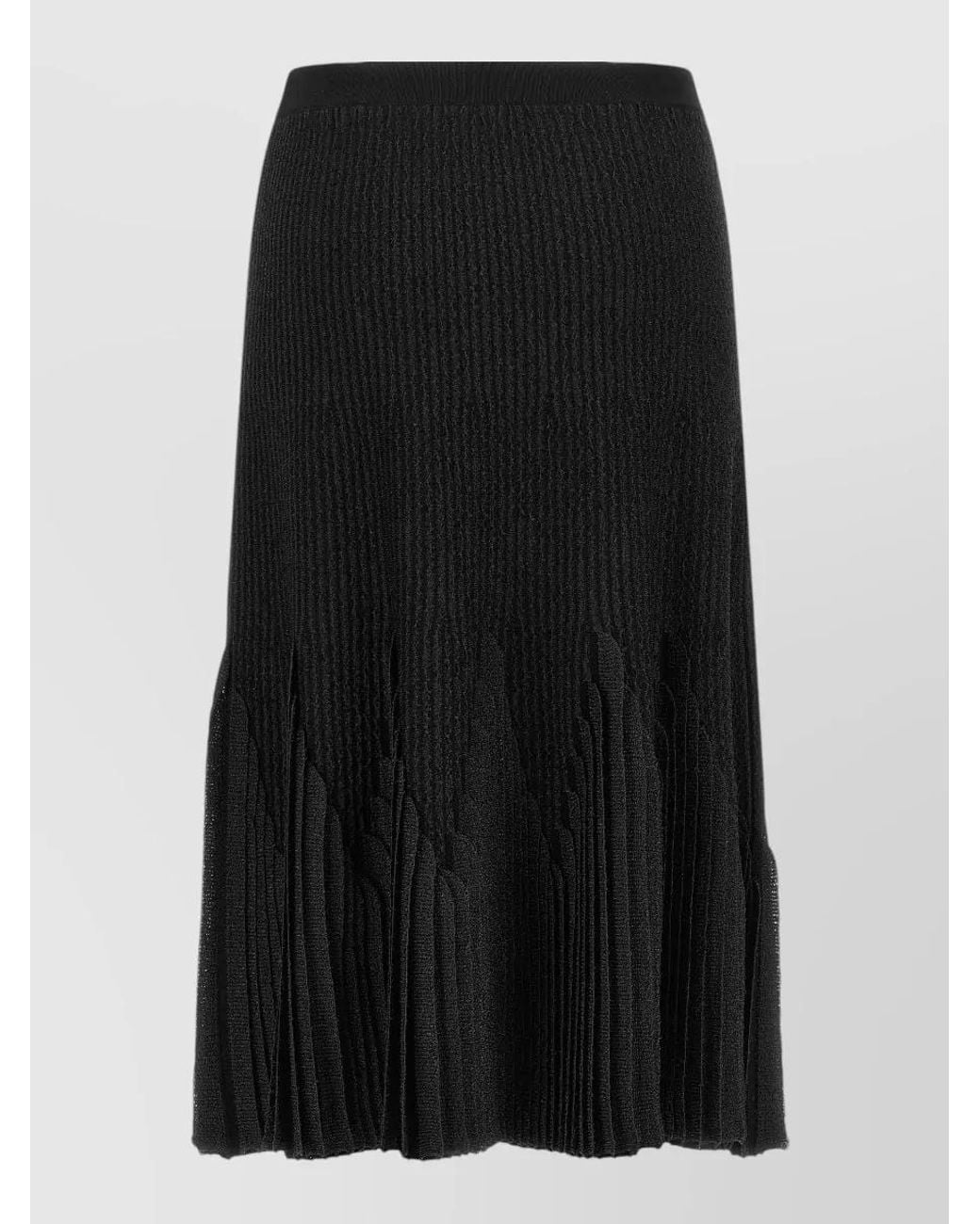 Elisabetta Franchi Black Ribbed Pleated Midi Skirt