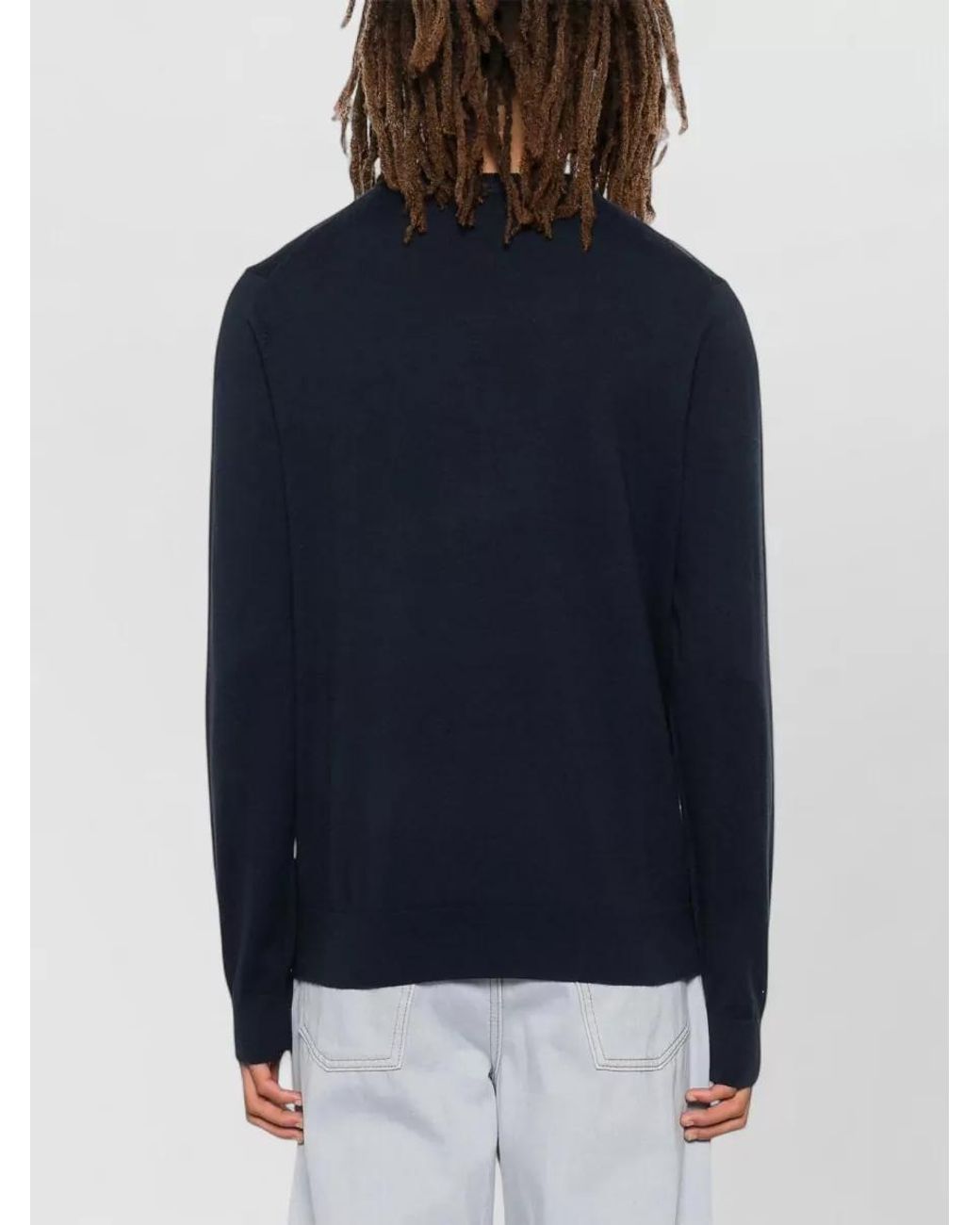 Paul Smith Blue Fine-Knit Wool-Blend Crew-Neck Long-Sleeve Sweater for men