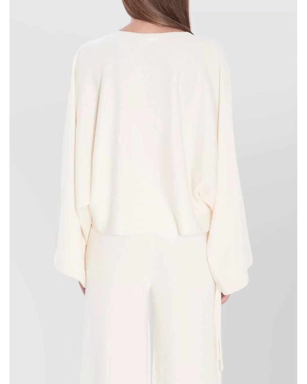 Max Mara White Fine-Knit Wool Cropped Loose-Fit Batwing-Sleeve Sweater