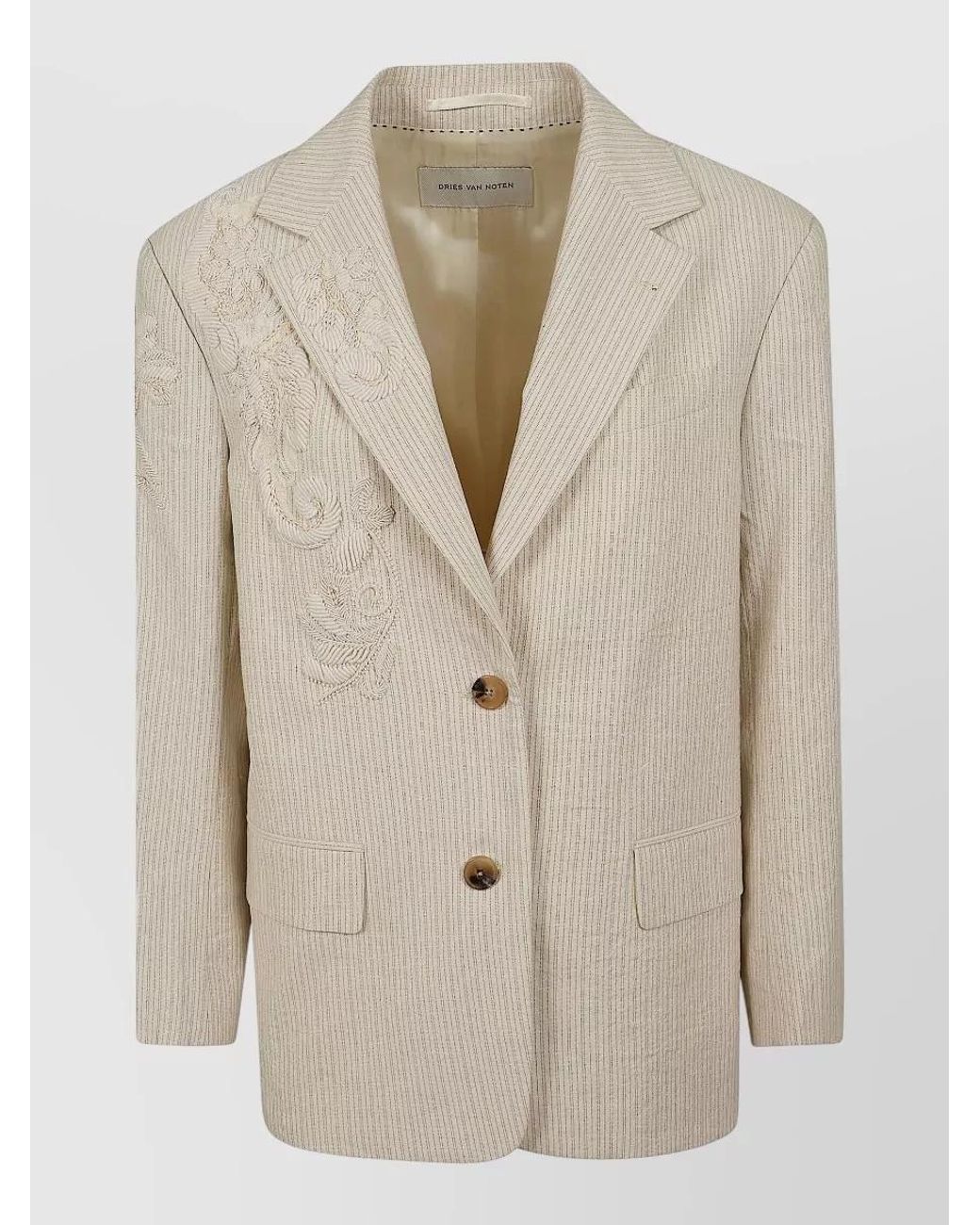 Dries Van Noten Natural Embroidered Striped Single-Breasted Blazer