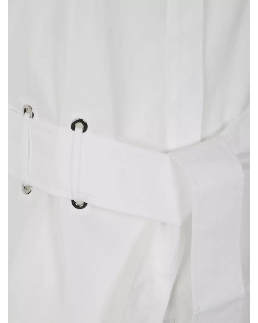 Max Mara White Cotton Belted Short Sleeve Midi Dress
