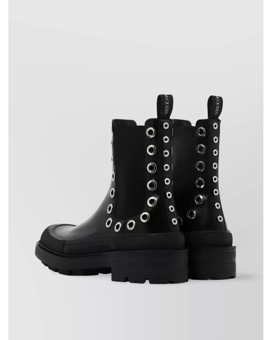 McQueen Black Leather Eyelet-Detail Chelsea Boots for men