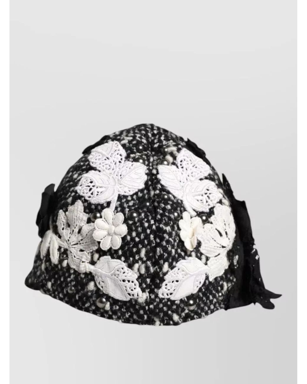 Dolce & Gabbana Black Floral Appliqué Embellished Beret
