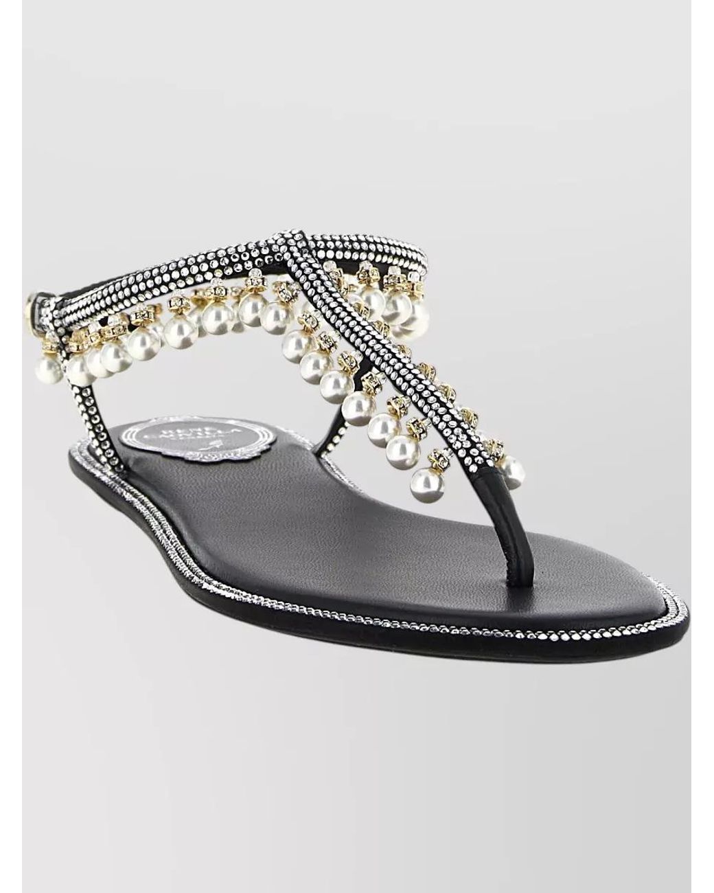 Rene Caovilla Multicolor Silk Satin Crystal Embellished Flat Sandals