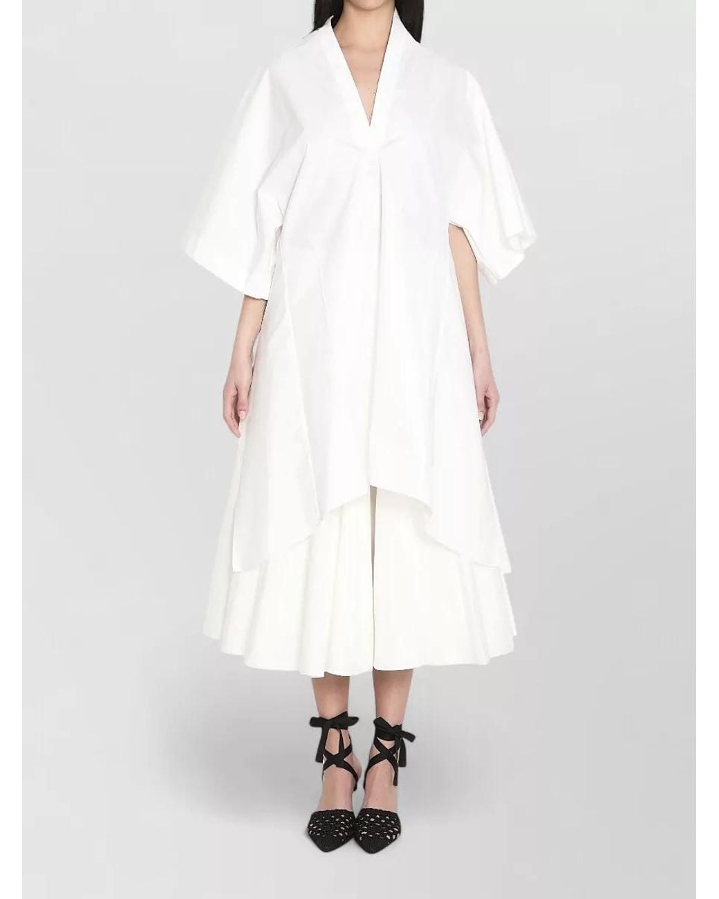 Jacquemus White Cotton Draped Open-Back Midi Tunic Dress