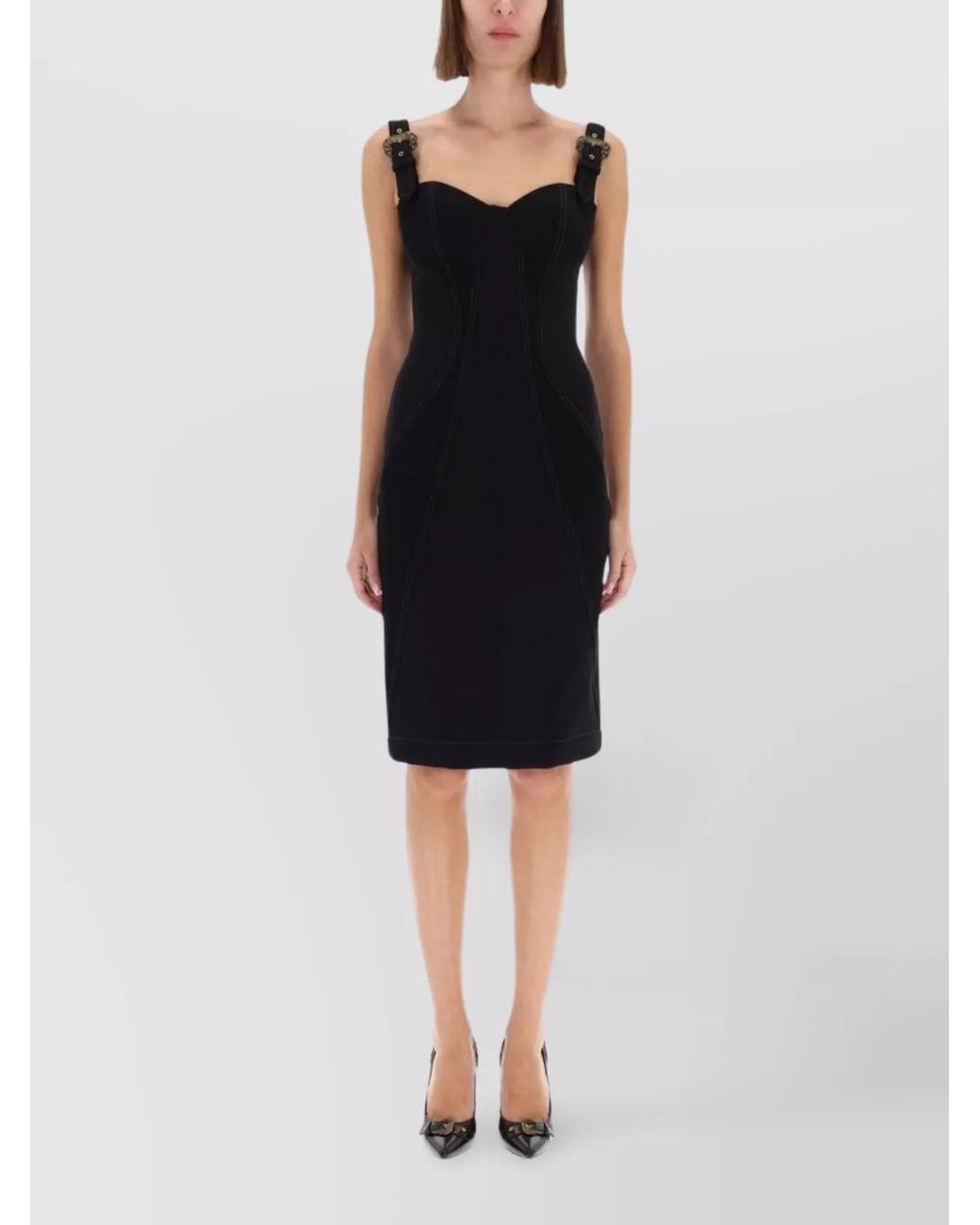 Versace Jeans Couture Black Baroque Buckled Knee-Length Dress