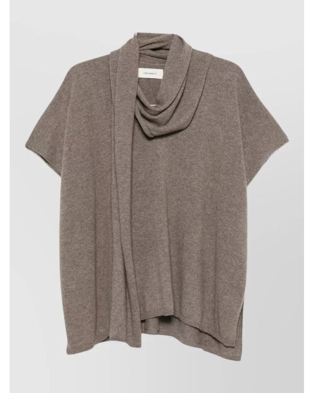 Lisa Yang Gray Cashmere V-Neck Short-Sleeve Sweater