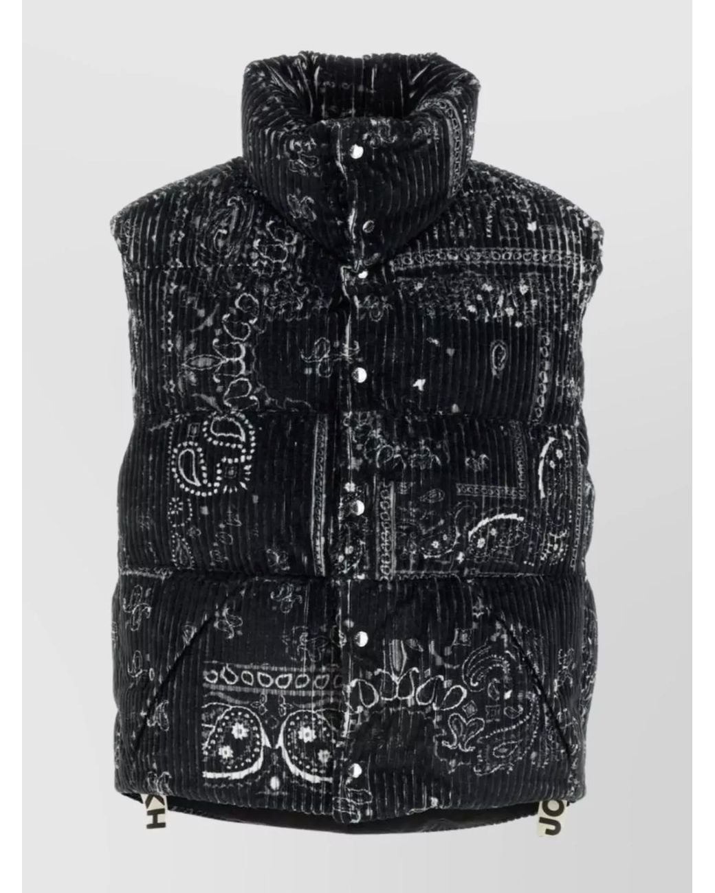 Khrisjoy Black Printed Corduroy Oversized Sleeveless Down Jacket for men