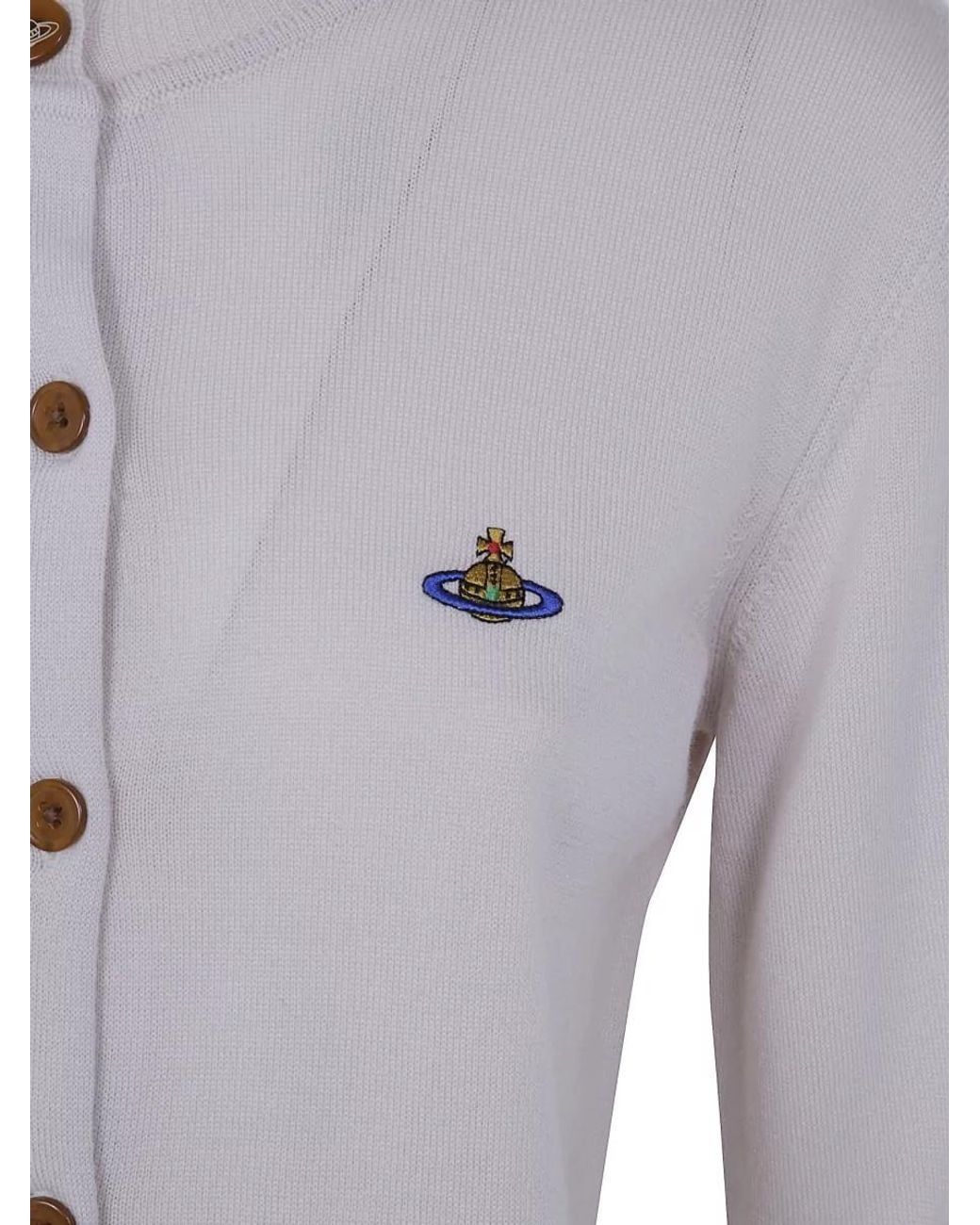 Vivienne Westwood Blue Merino Wool Crew Neck Ribbed Cardigan