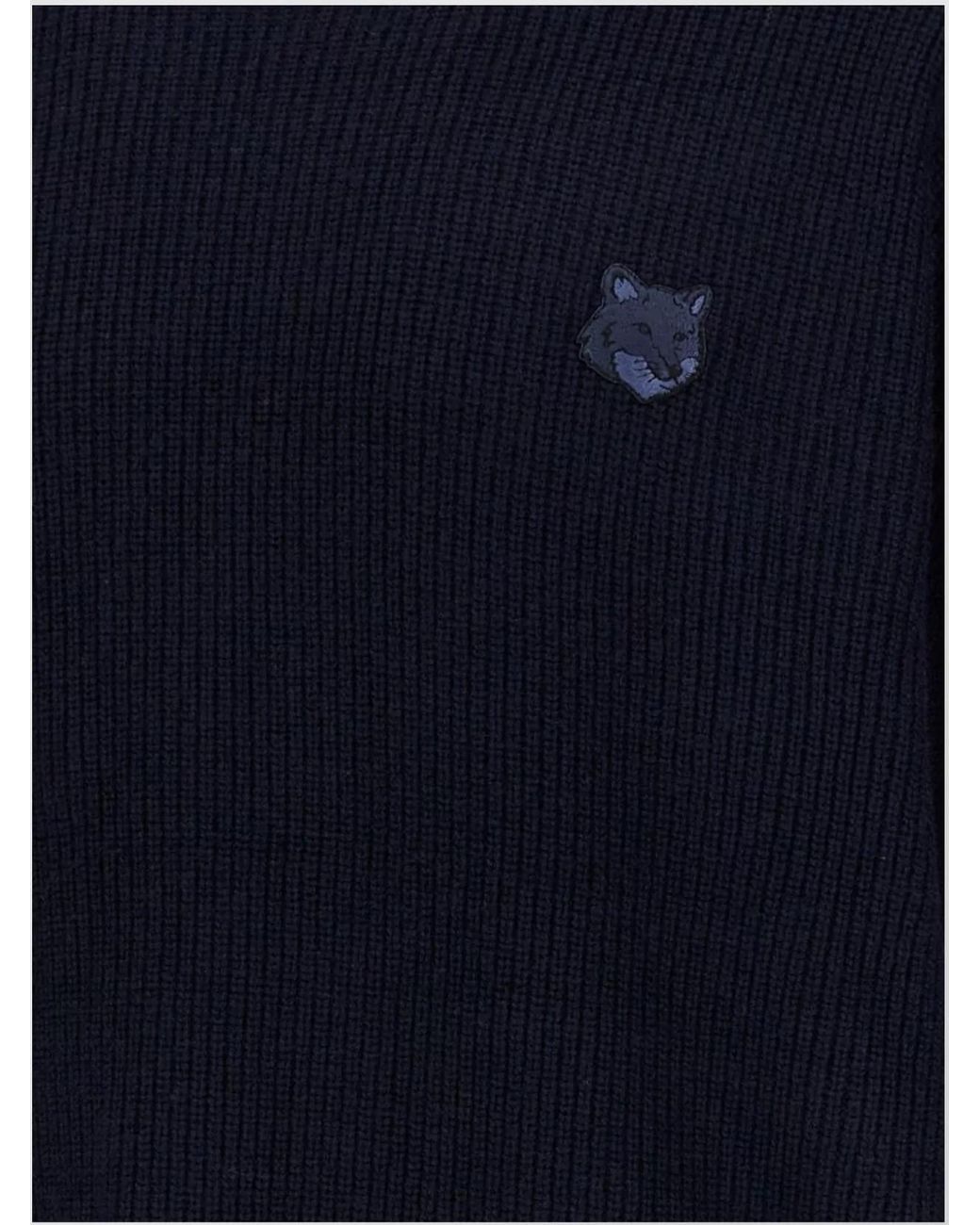 Maison Kitsuné Blue Cashmere-Blend Ribbed Crew-Neck Jumper for men