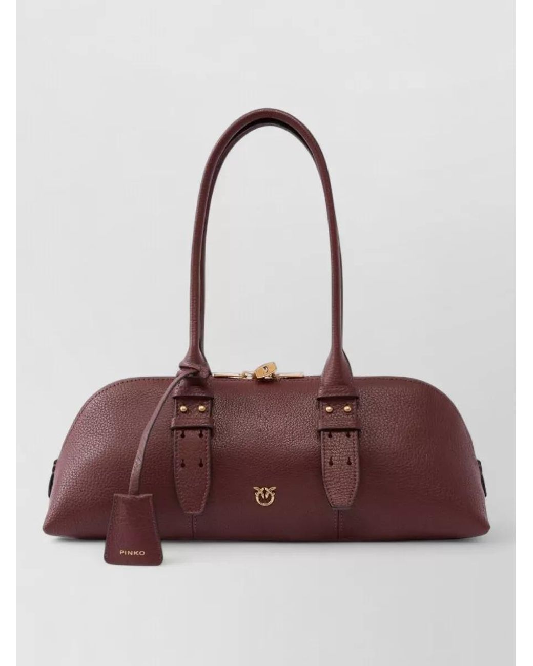 Pinko Purple Bowling Horizontal Big Sheep Leather Shoulder Bag