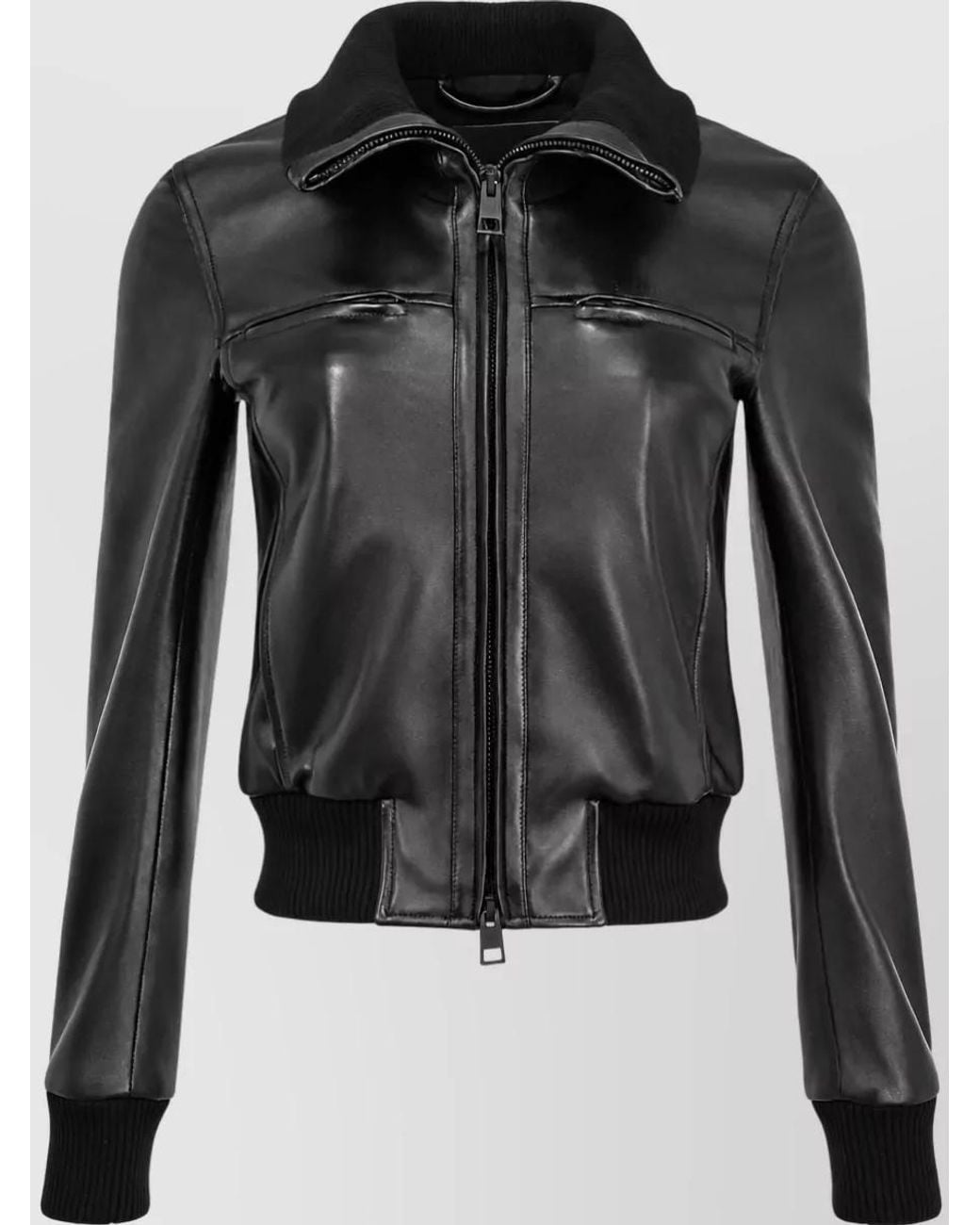 Balenciaga Black Leather High Collar Fitted Coat