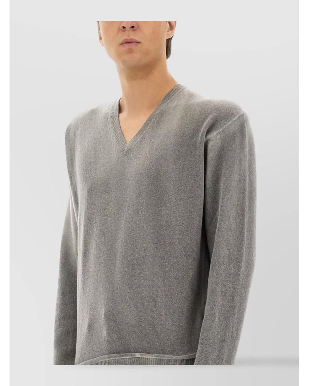 Our Legacy Gray Merino Wool Ribbed V-Neck Mesh Sweater for men